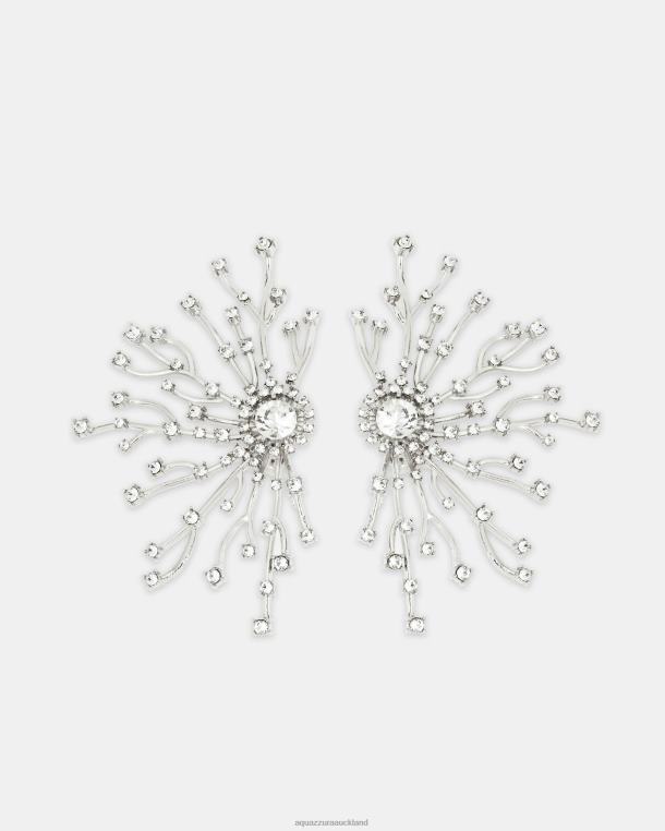 Aquazzura Crystal Roots Earrings SILVER TZ666455