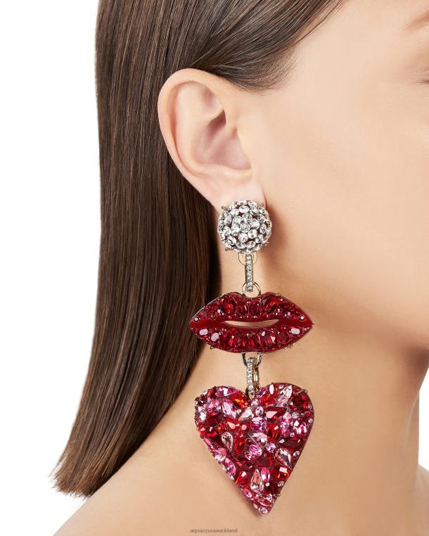 Aquazzura Kiss Me Heart Earrings RED TZ666445