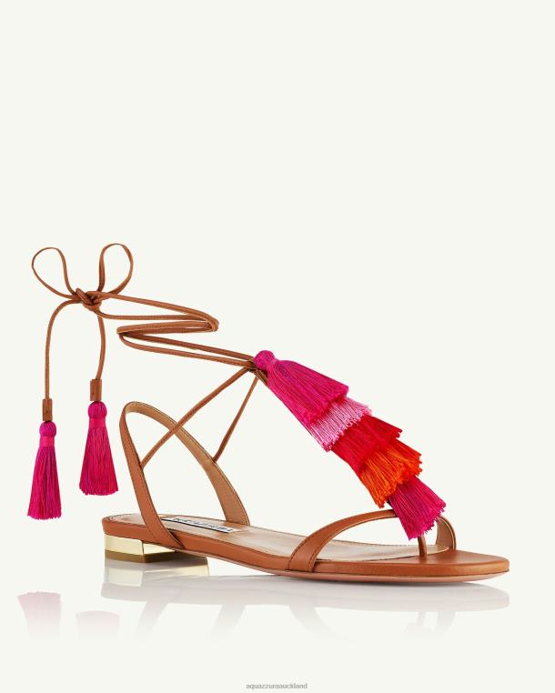 Aquazzura Capri Tassel Sandal Flat BROWN TZ666142