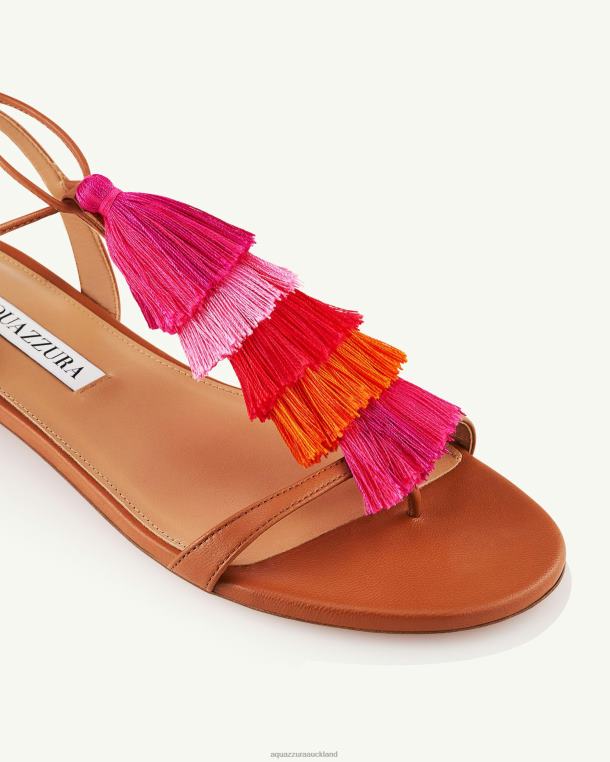 Aquazzura Capri Tassel Sandal Flat BROWN TZ666142