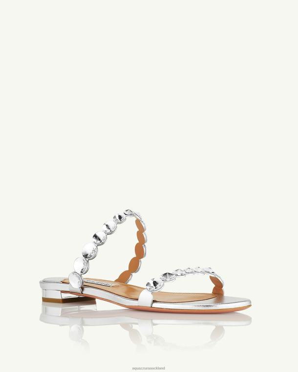 Aquazzura Maxi-Tequila Sandal Flat SILVER TZ666247