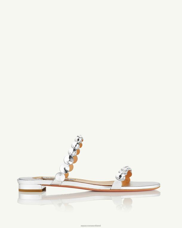 Aquazzura Maxi-Tequila Sandal Flat SILVER TZ666247