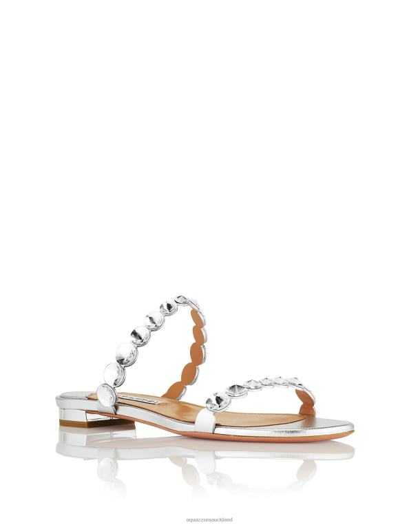 Aquazzura Maxi-Tequila Sandal Flat SILVER TZ666247