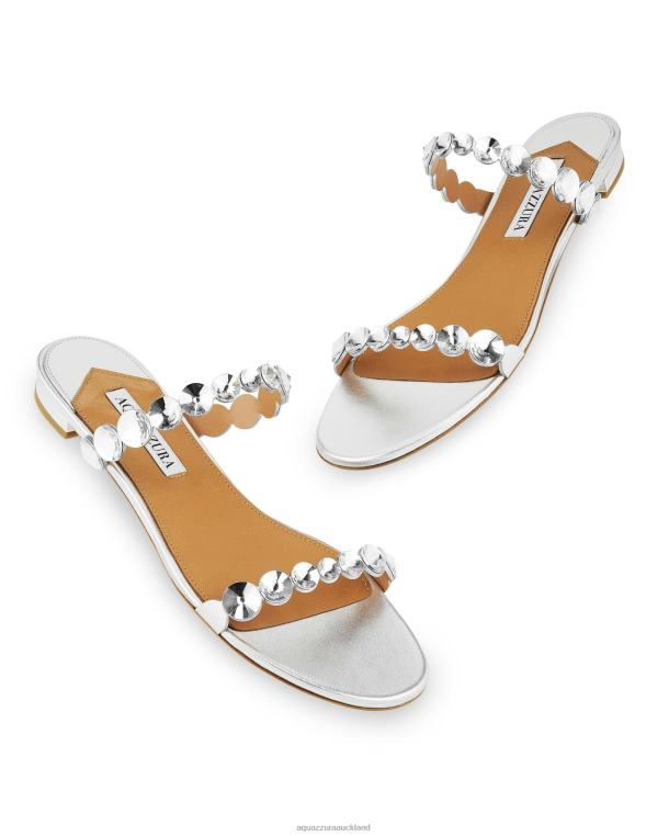 Aquazzura Maxi-Tequila Sandal Flat SILVER TZ666247