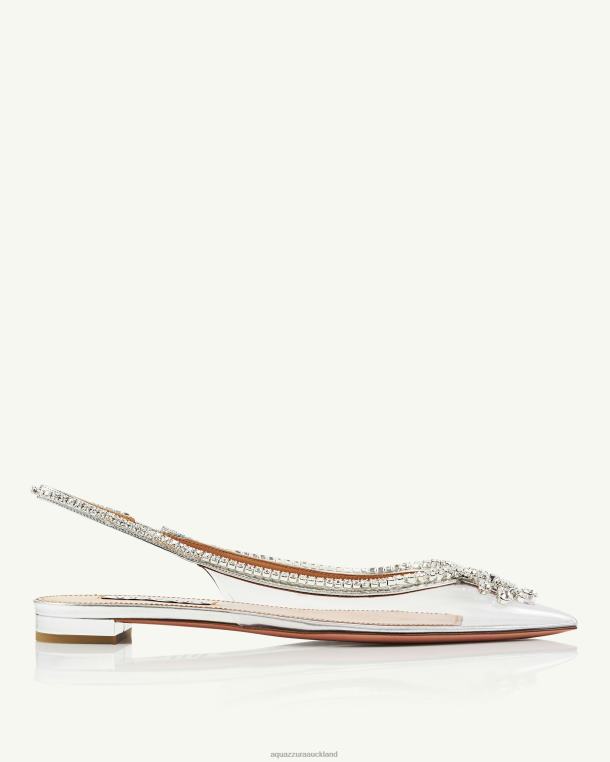 Aquazzura Seduction Crystal Sling Flat SILVER TZ666272