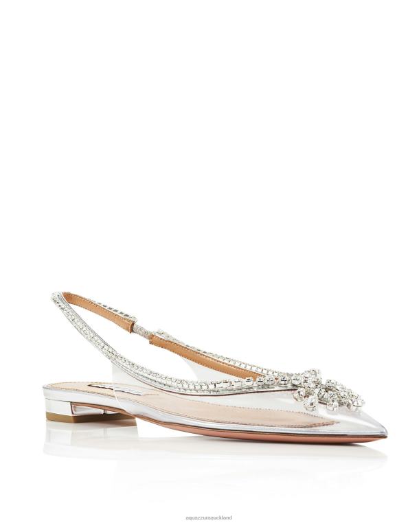 Aquazzura Seduction Crystal Sling Flat SILVER TZ666272