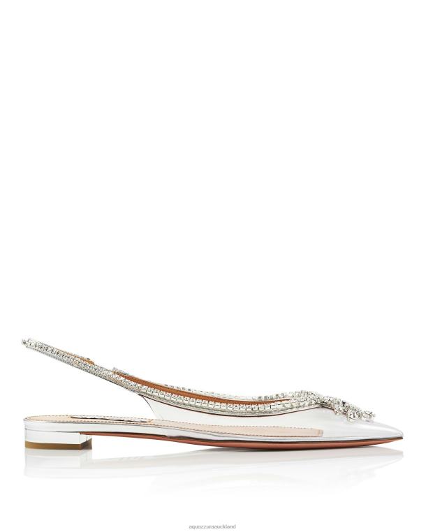 Aquazzura Seduction Crystal Sling Flat SILVER TZ666272