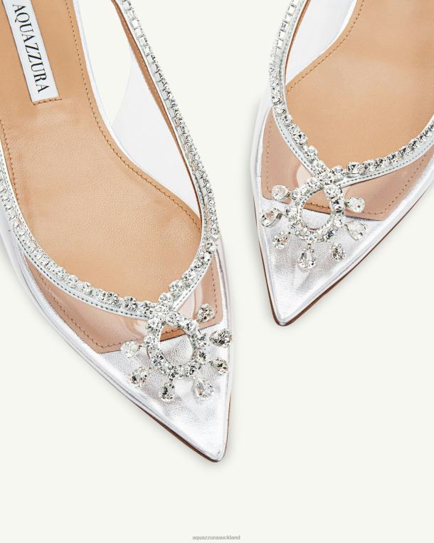 Aquazzura Seduction Crystal Sling Flat SILVER TZ666272