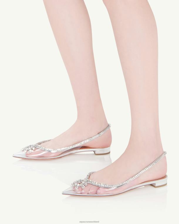 Aquazzura Seduction Crystal Sling Flat SILVER TZ666272