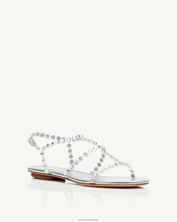 Aquazzura Tequila Plexi Sandal Flat SILVER TZ66650