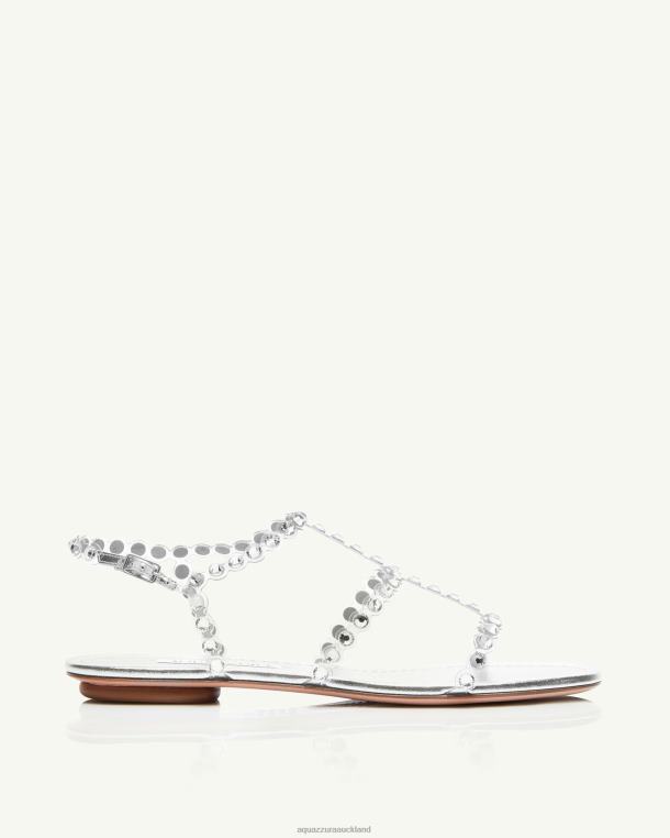 Aquazzura Tequila Plexi Sandal Flat SILVER TZ66650