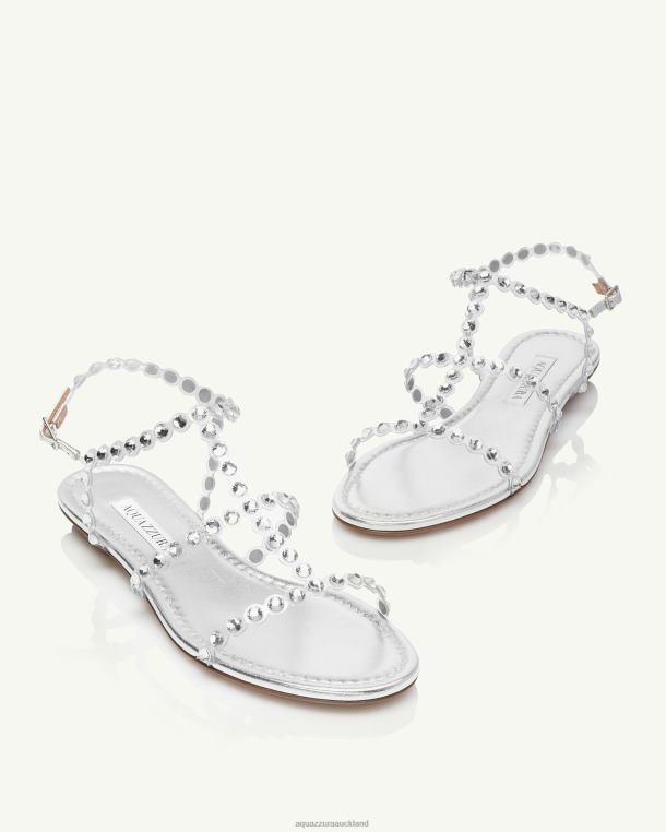 Aquazzura Tequila Plexi Sandal Flat SILVER TZ66650