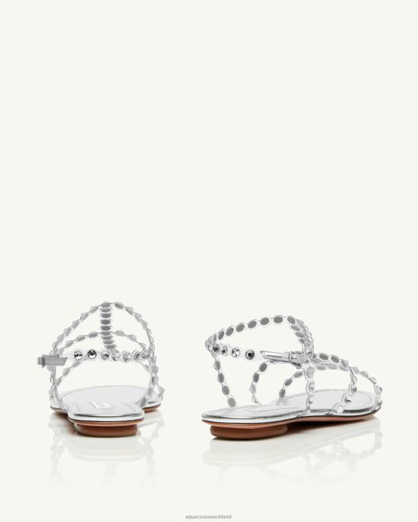 Aquazzura Tequila Plexi Sandal Flat SILVER TZ66650