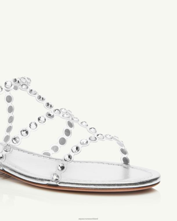 Aquazzura Tequila Plexi Sandal Flat SILVER TZ66650