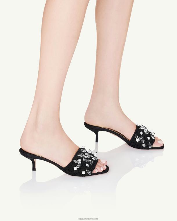 Aquazzura Crystal Cote Mule 50 BLACK TZ66636