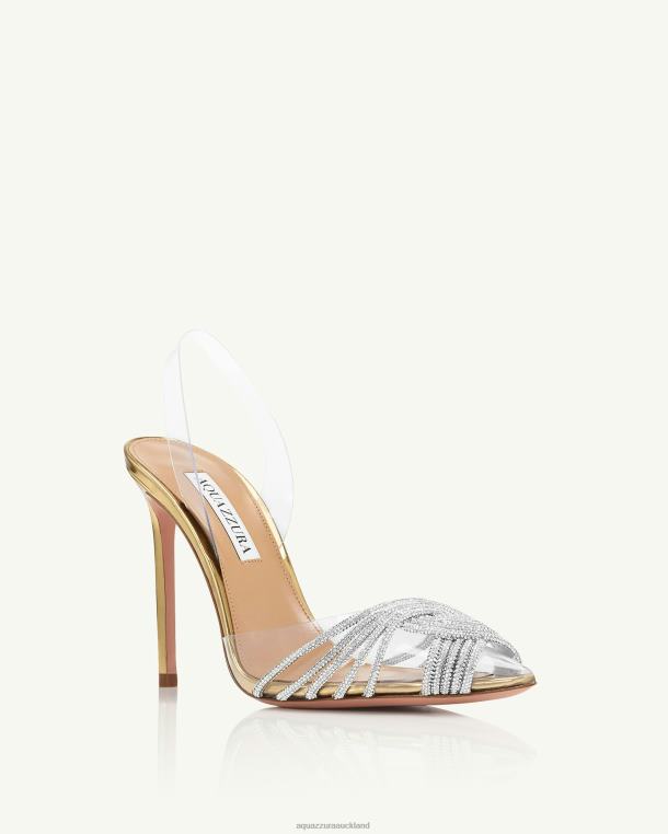 Aquazzura Gatsby Plexi Sling 105 GOLD TZ666220