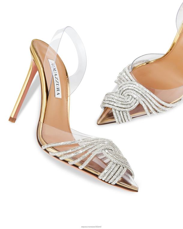 Aquazzura Gatsby Plexi Sling 105 GOLD TZ666220