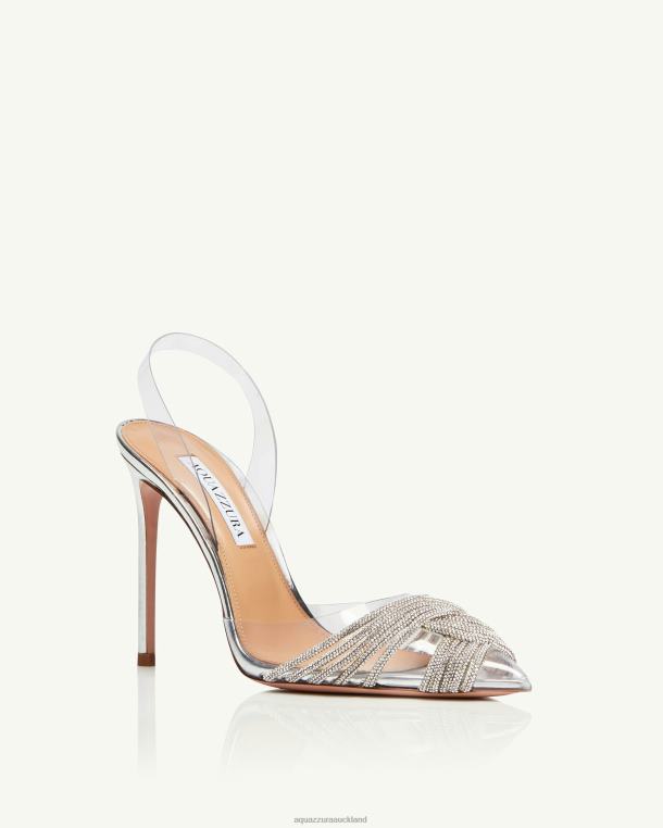 Aquazzura Gatsby Plexi Sling 105 SILVER TZ666182