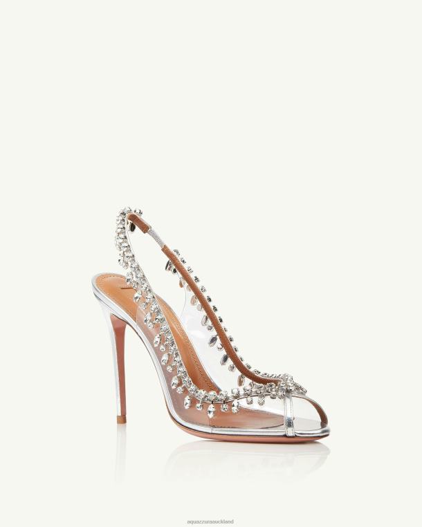 Aquazzura Temptation Crystal Sandal 105 SILVER TZ666132