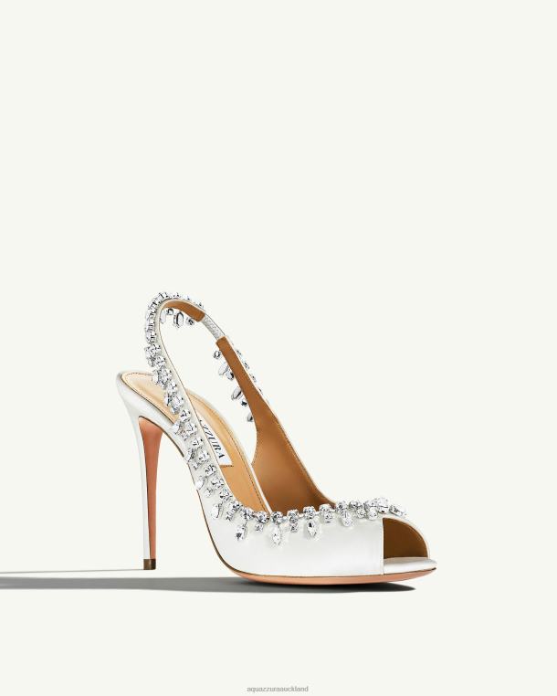 Aquazzura Temptation Crystal Satin Sandal 105 WHITE TZ666307