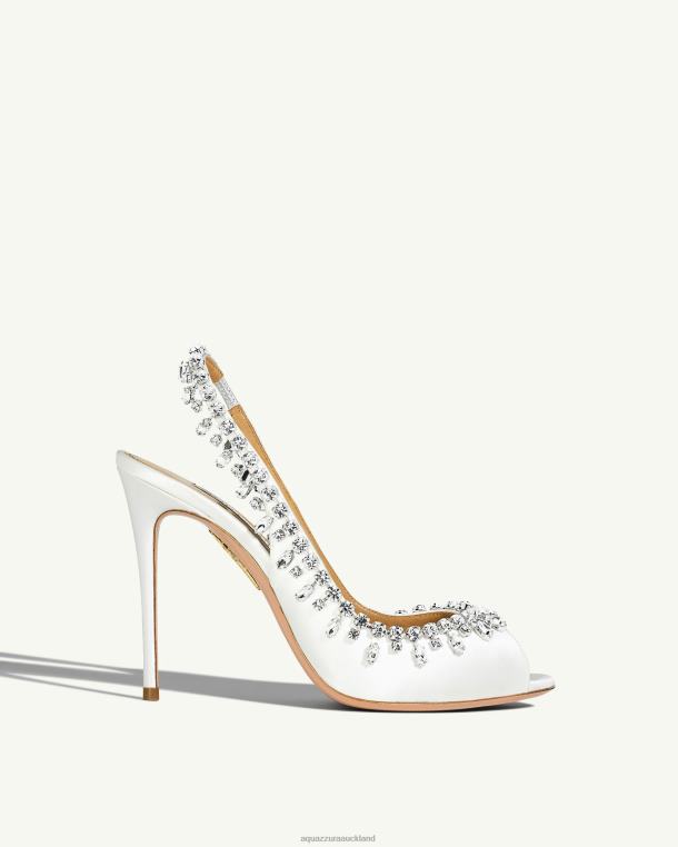 Aquazzura Temptation Crystal Satin Sandal 105 WHITE TZ666307