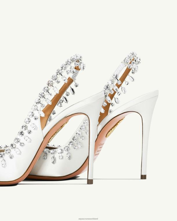 Aquazzura Temptation Crystal Satin Sandal 105 WHITE TZ666307