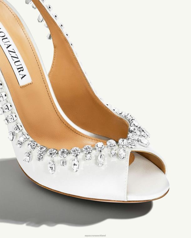 Aquazzura Temptation Crystal Satin Sandal 105 WHITE TZ666307