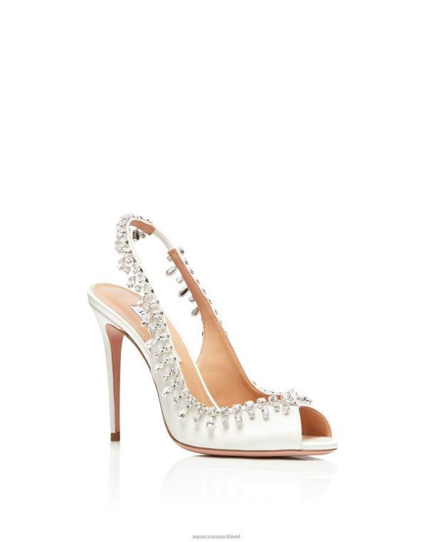 Aquazzura Temptation Crystal Satin Sandal 105 WHITE TZ666307