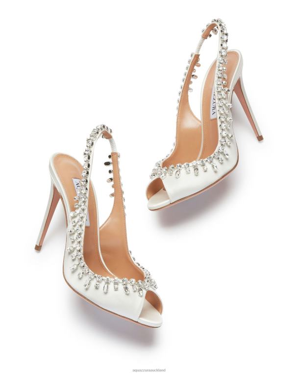 Aquazzura Temptation Crystal Satin Sandal 105 WHITE TZ666307