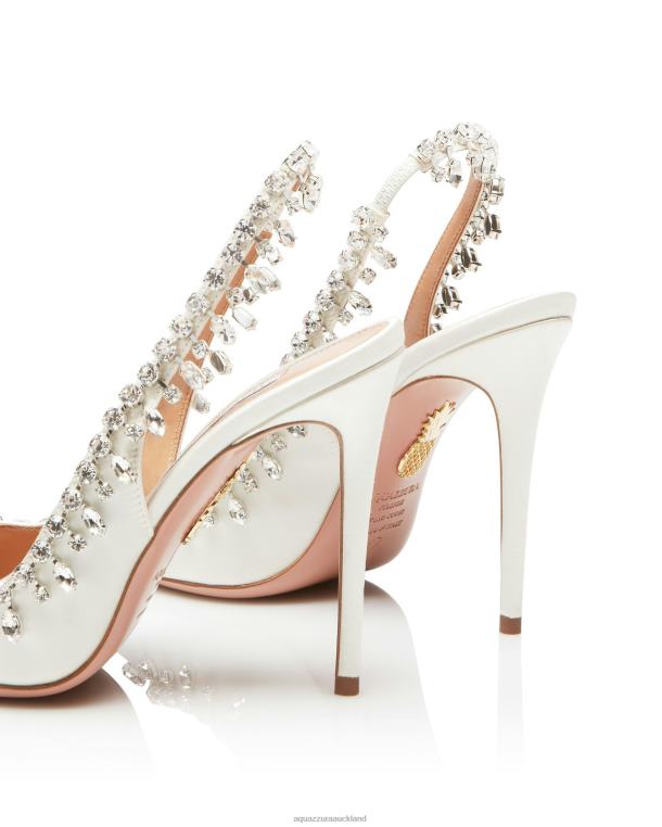 Aquazzura Temptation Crystal Satin Sandal 105 WHITE TZ666307